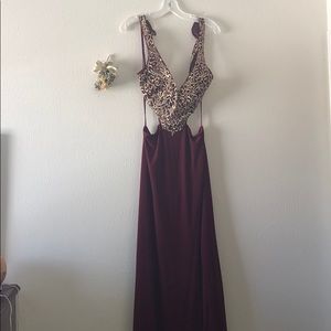 Red and gold embroidered  prom dress